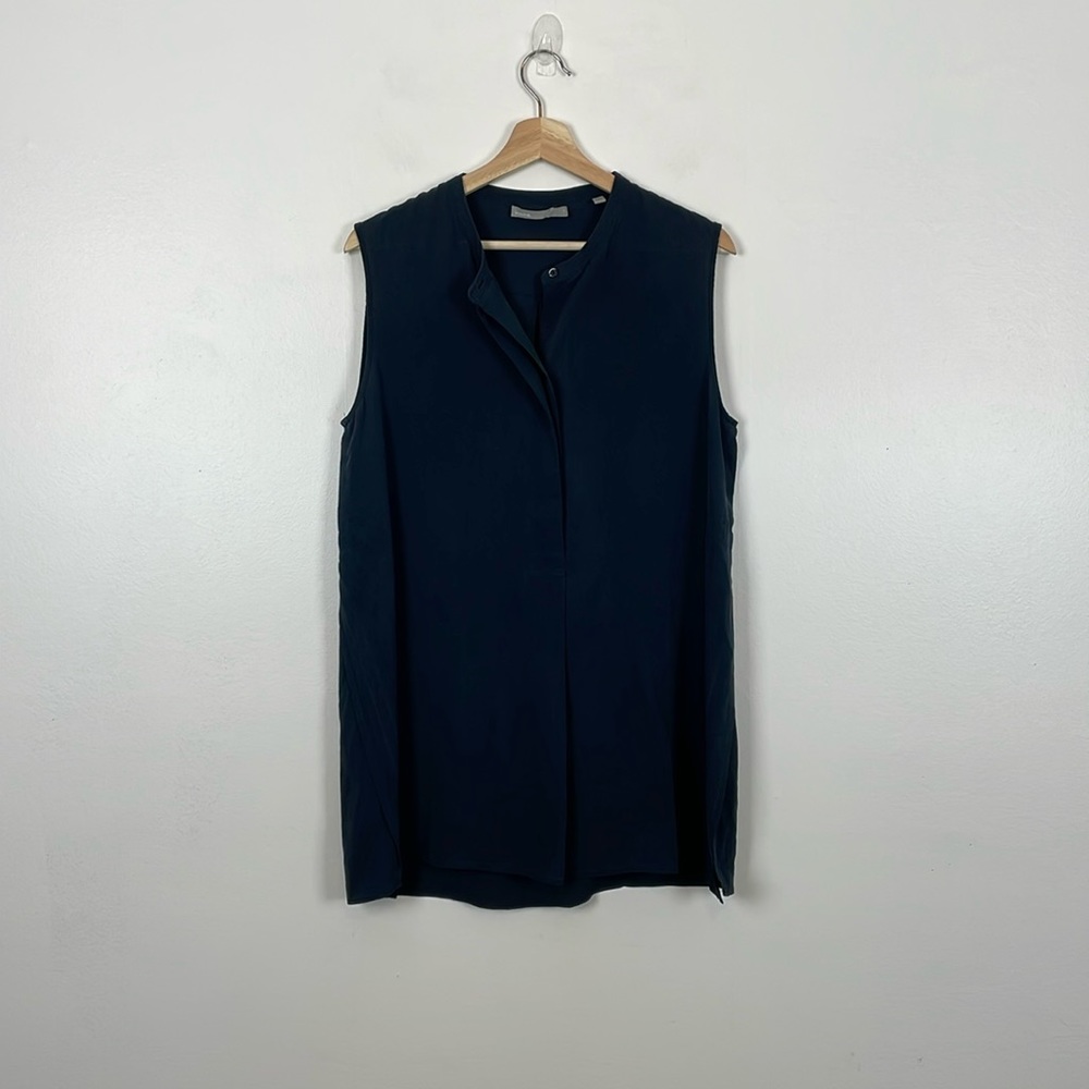 Vince Sleeveless Womens M Silk Pullover 1/2 Button Black Lightweight Tunic top